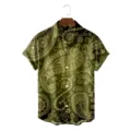 Close-up detail of the vintage dark green paisley print men's short sleeve shirt texture. - CSFG-0018