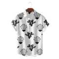 Men's summer short sleeve Hawaiian shirt with casual black botanical print and button closure. - S / Tops / Black and White Abstract Plant (CSZW-1003)