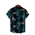 Close-up detail of retro paisley print pattern and blue fabric texture on summer men's shirt. - CSFG-0019