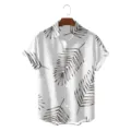 Close-up detail view of the casual short sleeve Hawaiian shirt featuring bold black palm leaf print. - S / Tops / CSZW-2002