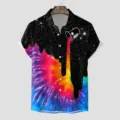 Men's short sleeve summer Hawaiian shirt with cosmic galaxy and vibrant tie dye 3D print design. - S / Tops / Pattern CSGY-0002