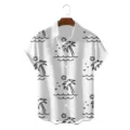 Men's short sleeve summer Hawaiian shirt featuring a casual tropical palm tree print. - S / Tops / Black and White Wave Coconut Tree (CSZW-1005)
