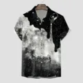 Men's short sleeve Hawaiian shirt with a 3D black and white galaxy cosmic space print. - S / Tops / Pattern CSGY-0003
