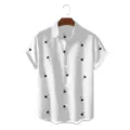 Men's casual white short sleeve shirt with black botanical plant floral print hawaiian top - S / Tops / CSZW-2004