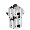 Men's casual short sleeve Hawaiian shirt with cute black cat pattern, perfect for summer beach. - S / Tops / CSDW-0103