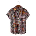 Detail of men short sleeve shirt with vintage abstract print, comfortable fabric for summer. - CSFG-0022