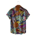 Men's Retro Vintage Ethnic Print Short Sleeve Casual Button Down Shirt Summer Tops - CSFG-0023