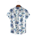 Mens casual blue floral print hawaiian short sleeve shirt for summer beach vacation. - S / Tops / CSZW-2007