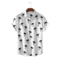 Men summer short sleeve Hawaiian shirt with cool black palm tree print, loose casual beach top. - S / Tops / Dark Cyan Coconut Tree Hammock (CSZW-1007)