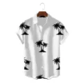 Detailed view of men's summer loose Hawaiian shirt featuring black coconut tree print design. - S / Tops / Yellow Coconut Tree Hammock (CSZW-1008)