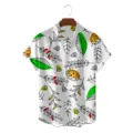 Closeup view of casual men's short sleeve shirt featuring abstract botanical doodle leaf print. - S / Tops / CSZW-2009