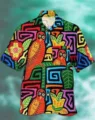 Men colorful short sleeve Hawaiian shirt 3D bird geometric print summer casual beach top - LAZB16-40