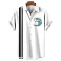 Men's casual short sleeve Hawaiian shirt detailed view, white button down top with wave print. - S / Tops / White Wave Stripe