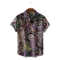 Close-up detail of men's retro ethnic abstract print short-sleeve shirt with chic buttons. - CSFG-0025