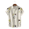 Gedetailleerd uitzicht van het korte casual hemd met schattig cartoon kattenprint patroon. - S / Tops / CSDW-0107