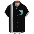 Men's casual short sleeve Hawaiian shirt with wave print and stripe detail for summer. - S / Tops / Black Wave Stripe