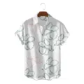 Men's casual loose Hawaiian short sleeve shirt with botanical line print for summer. - CSZW-2011 / S
