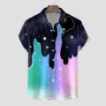 Herren Kurzarm Hawaiihemd mit 3D Galaxie Print, lässiges Design mit Knopfleiste. - S / Oberteile / Muster CSGY-0009