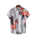 Detailopname van het Hawaiiaanse herenoverhemd met korte mouwen en tropische flamingo print. - S / Tops / CSDW-0108