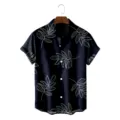 Men's casual short sleeve Hawaiian shirt with botanical plant line print, loose fit. - CSZW-2013 / S