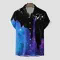 Herren Kurzarm Hawaiihemd mit 3D Weltall Galaxie Print, lässiges Freizeithemd für den Sommer. - CSGY-0010 / S