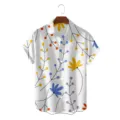 Men short sleeve Hawaiian shirt detail showing abstract botanical floral print and lapel collar. - CSZW-2014 / S