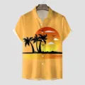 Herren Kurzarm Hawaiihemd mit tropischem Sonnenuntergang 3D Druck Freizeit Strandoberteil. - CSGY-0011 / S