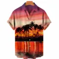 Men's 3D Palm Tree Print Short Sleeve Hawaiian Shirt Casual Button Down Beach Top - S / Tops / CSM-0044
