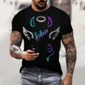 Men's short sleeve t-shirt featuring cool 3D angel and devil print, casual streetwear style. - S / Tops / Funny Face Black (Haha)