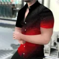 Men's short sleeve casual shirt featuring striking black and red 3D digital print design. - ZC-1449