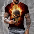 Herren 3D brennender Totenkopf Druck lässig Sommer Kurzarm Rundhals T-Shirt Top - S / Oberteile / Stil 1