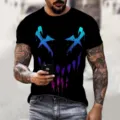 Men 3D Printed Short Sleeve T-Shirt Summer Streetwear Casual Graphic Tee Topwear - Abstract Blue Purple Black