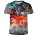 Herren Freizeit Kurzarm T-Shirt mit einzigartigem 3D Digital Wolkenmuster Rundhalsausschnitt. - S / Oberteile / Stil 5
