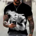 Men's 3D Lion Print Short Sleeve T-Shirt Casual Summer Round Neck Tee Top Apparel - bbx057