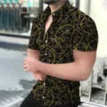 Men's stylish short sleeve casual baroque gold chain print shirt for summer daily fashion wear. - ZC-1444