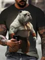 Detail view of a men casual 3d printed short sleeve t shirt featuring a cool bulldog graphic. - XL / Tops / Style 13