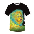 Men's Colorful 3D Lion Graphic Print Short Sleeve T-Shirt Summer Casual Fashion Tee - XL / dyp-17175