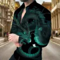 Men's 3D Dragon Print Long Sleeve Slim Fit Casual Turn-Down Collar Shirt Streetwear - 3XL / Tops / HJ-hd1113