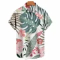 Camisa hawaiana de manga corta para hombre estampado floral tropical playa botón top - S / Estilo de Hoja de Palma Tropical (FJ00002742)