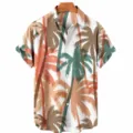 Men tropical palm tree print short sleeve Hawaiian shirt casual beach button down top - YS-6