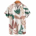 Camisa hawaiana de verano para hombre de manga corta con estampado floral 3D y botones. - S / Estilo Floral de Hoja Verde (FJ00002743)