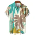 Men's tropical Hawaiian short sleeve button up shirt summer beach resort casual top - S / Tops / YS-2