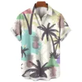 Tropical pineapple and palm tree print short sleeve shirt detail shot for summer beach vacation. - S / Tops / YS-3
