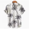 Camisa hawaiana de manga corta para hombre casual verano playa palmera tropical - Estilo de Boceto de Palma Negra (FJ00002747)