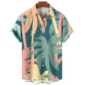 Men short sleeve Hawaiian shirt tropical palm tree print beach resort casual summer top - S / Tops / YS-4