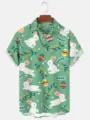 Men's green short sleeve Hawaiian shirt featuring cute Easter bunny and egg print casual top. - Easter Rabbit (OFSY-03553)