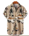 Men's casual tropical palm tree print Hawaiian short sleeve shirt for summer beach vacation. - S / Tops / Khaki Palm Tree Print