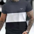 Men's colorblock short sleeve t-shirt casual summer slim fit crew neck top with chest logo graphic - 3XL / Tops / Black White Gray Color Block Embroidered Logo Style (OFSCL-23651637)