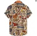 Men's casual short-sleeve Hawaiian shirt featuring cool music instrument and typography print. - Music Graffiti (OFSY-03554)