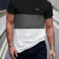 Men color block short sleeve t-shirt casual streetwear style variant size and fit options - 3XL / Tops / Black Gray White Color Block Bird Printed Style (OFSCL-23651636)